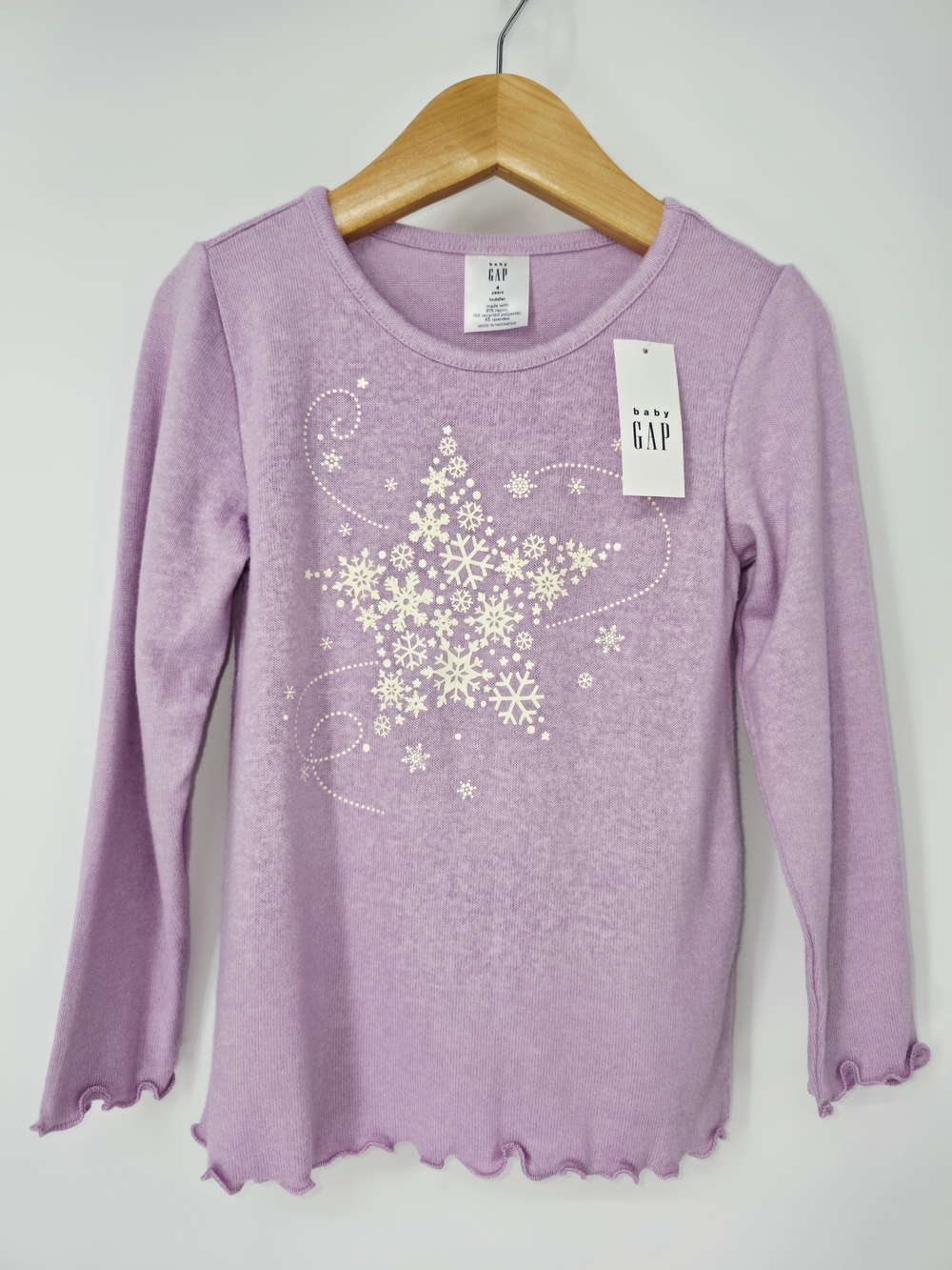 Baby Gap Silver Star Snowflake Sweater Top Lilac 4 Years Holiday